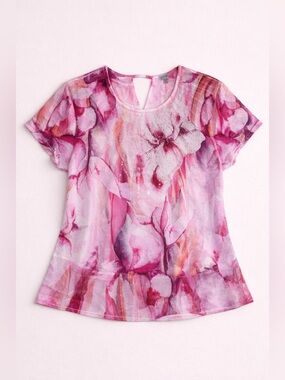 Avenue Floral Top 18/20 Pink Watercolor Rhinestone Blouse Plus Size